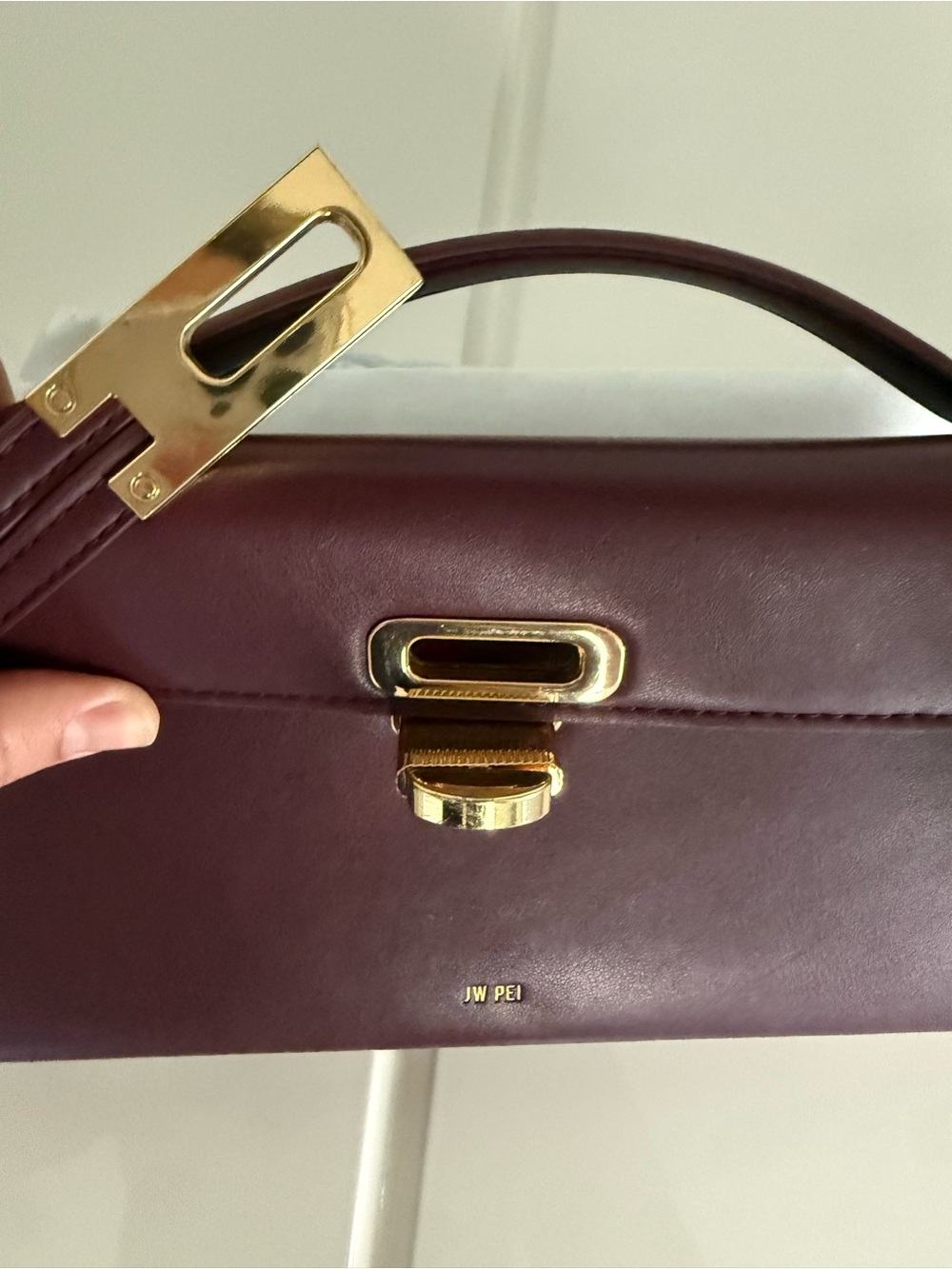 JW PEI Plum Leather Top-Handle Clutch with Gold Hardware